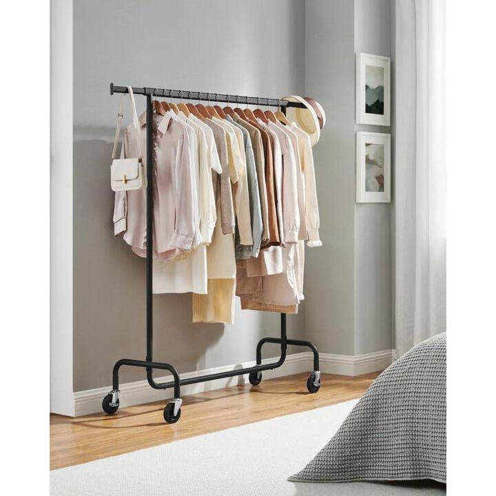 Hivvago Matte Black Heavy Duty Metal Garment Rack Clothes Hanging Bar on Wheels