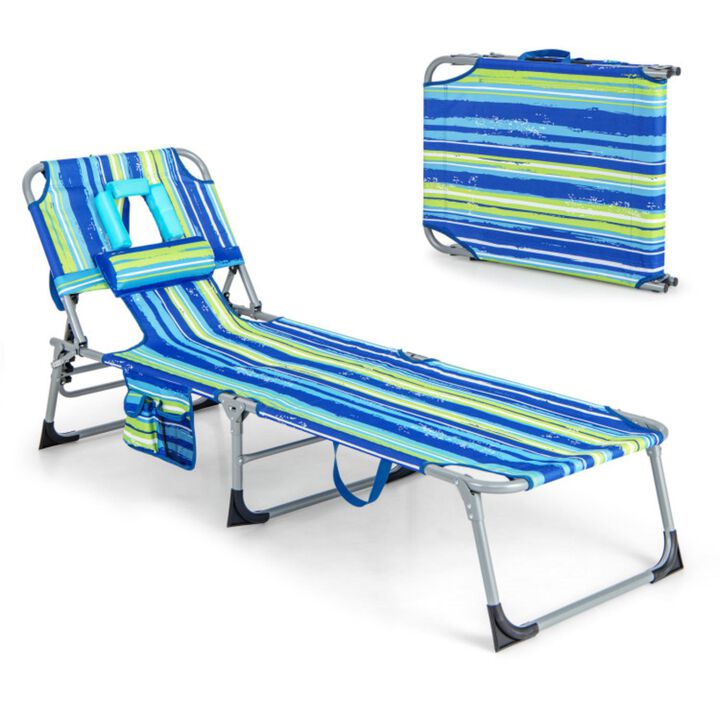 Hivvago Folding Beach Lounge Chair with Pillow for Outdoor
