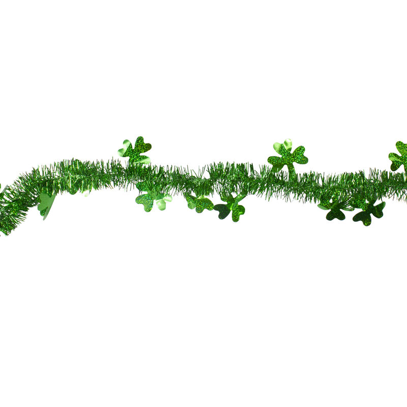 25' x 2" Green Tinsel Irish Shamrock Artificial St. Patrick's Day Garland - Unlit