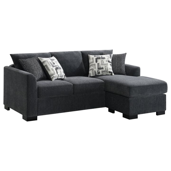 Storia Sleeper Sectional Chaise Sofa, Dark Gray, 4 Pillows, 84 Inch - Benzara