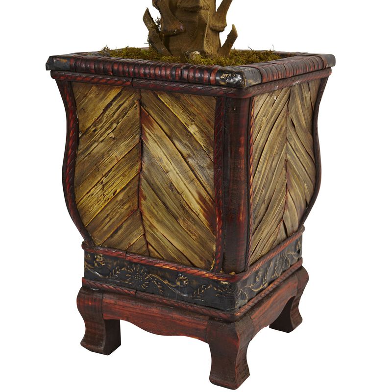 Hivvago 3 Feet Cycas Tree in Wood Planter