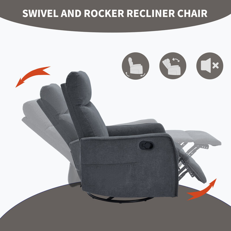 Heat Massage Manual Recliner, ArmChair with Rocker and Swivel, Khaki