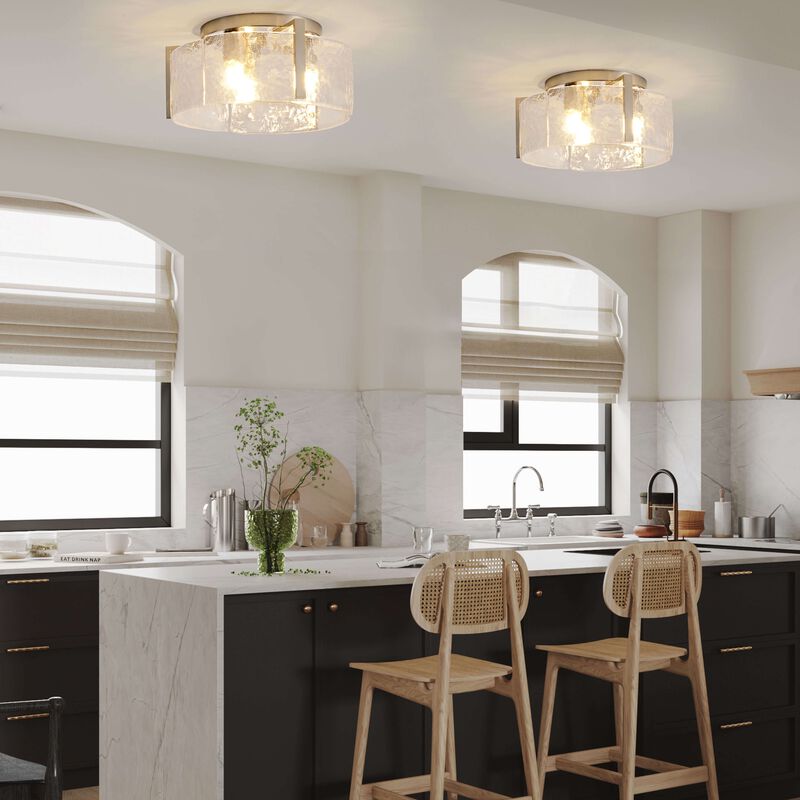Aurore Round 3-Light Antique Nickel Textured Glass Panels Flush Mount image number 2