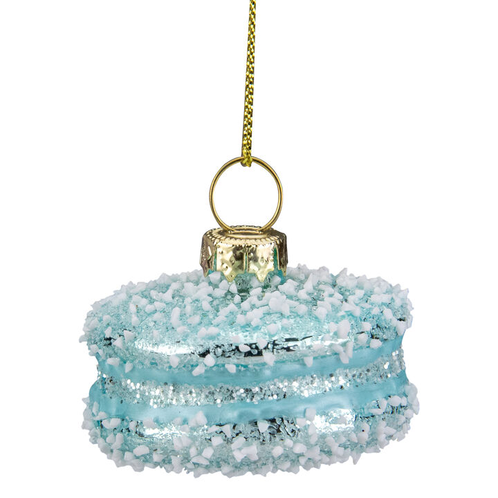 2" Blue Macaroon with Sugar Glass Christmas Ornament