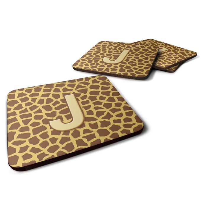 Caroline's Treasures CJ1025-JFC Monogram-Giraffe Foam Coasters (Set of 4), Initial Letter J, 3.5 H x 3.5 W, Multicolor