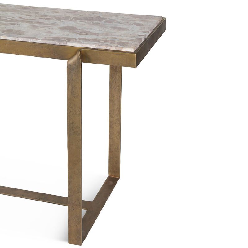 World Interiors Rhodes 52" Console Table with Capri Beige Marble Top and Antique Brass Base image number 3