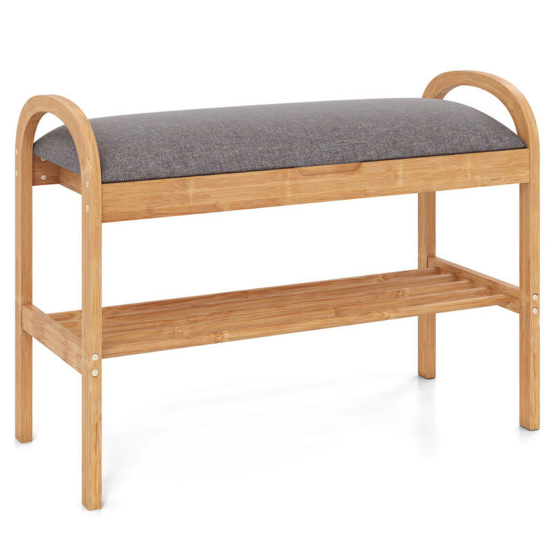 Entryway Wicker Shoe Bench with 2-Tier Storage and Soft Cushion-Natural image number 0