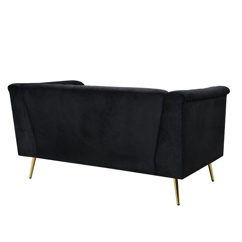 Best Master Furniture Ninian Black Velvet with Gold Accent Loveseat