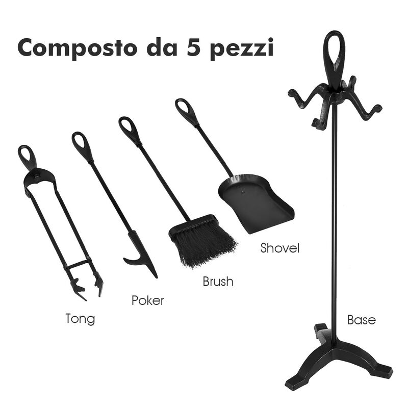 Iron Fireplace Tools Set 5 Piece for Modern or Classic Hearths image number 4