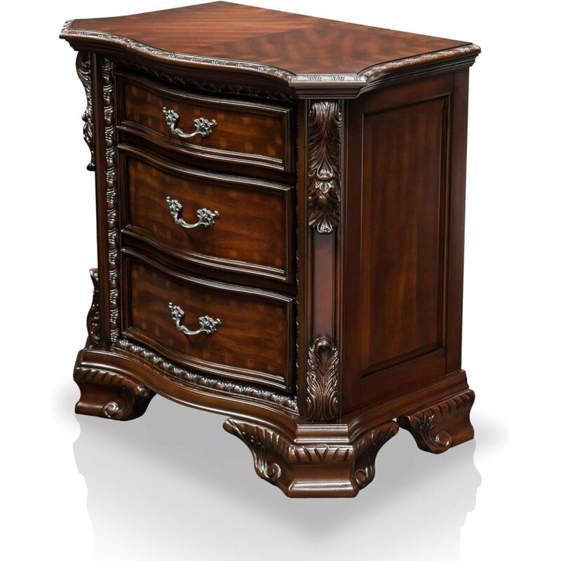 Formal Traditional 1pc Nightstand Only Brown Cherry Solid wood 3Drawers