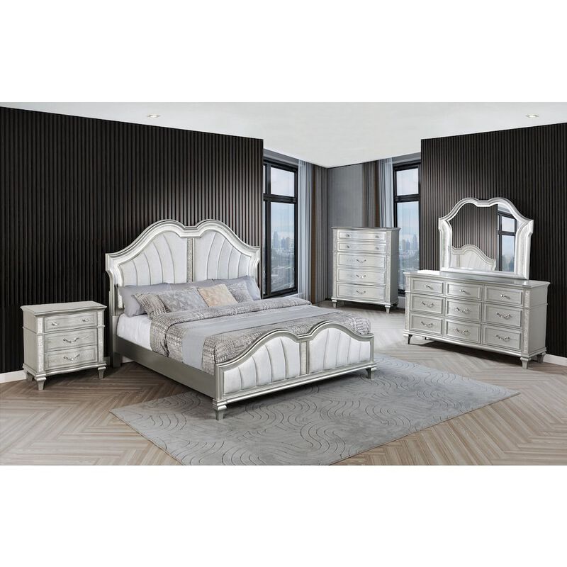 Best Quality Furniture 5 Piece Silver Queen Panel Bedroom Set ( Qb+Dresser+Mirror+Nightstand+Chest)