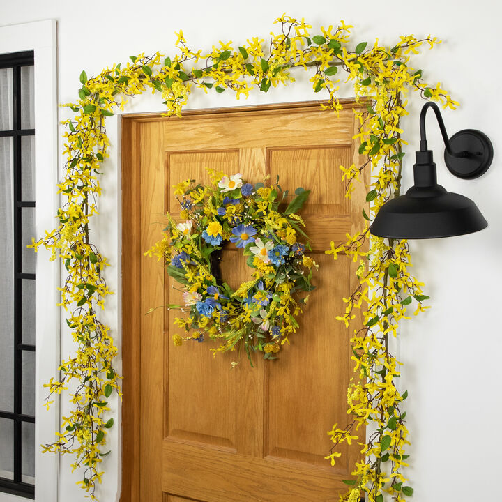 Daisy and Cosmos Floral Spring Wreath - 24" - Yellow and Blue