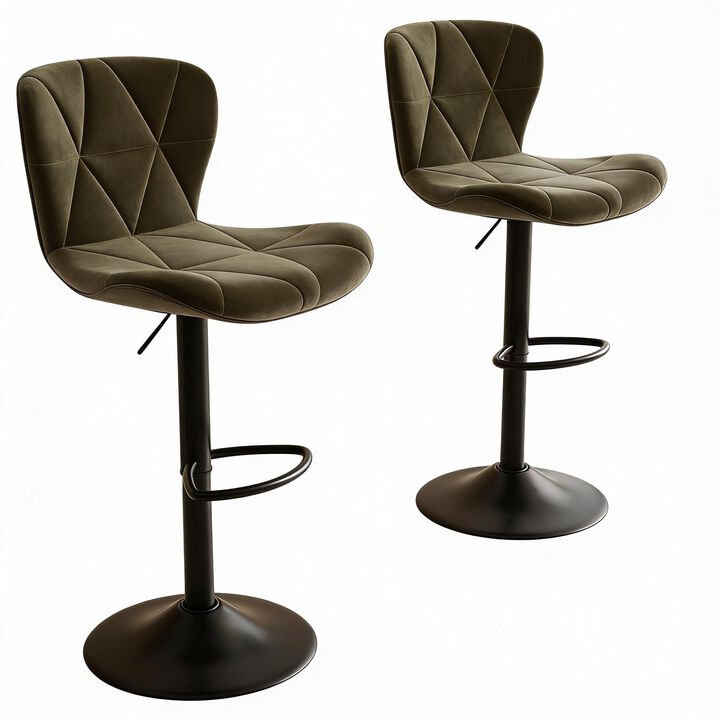 Faux Leather Swivel Bar Stools Set of 2, Adjustable Counter Height Kitchen Chairs, Iron Frame High Backrest 360&deg; Barstools for Kitchen Counter, Outdoor