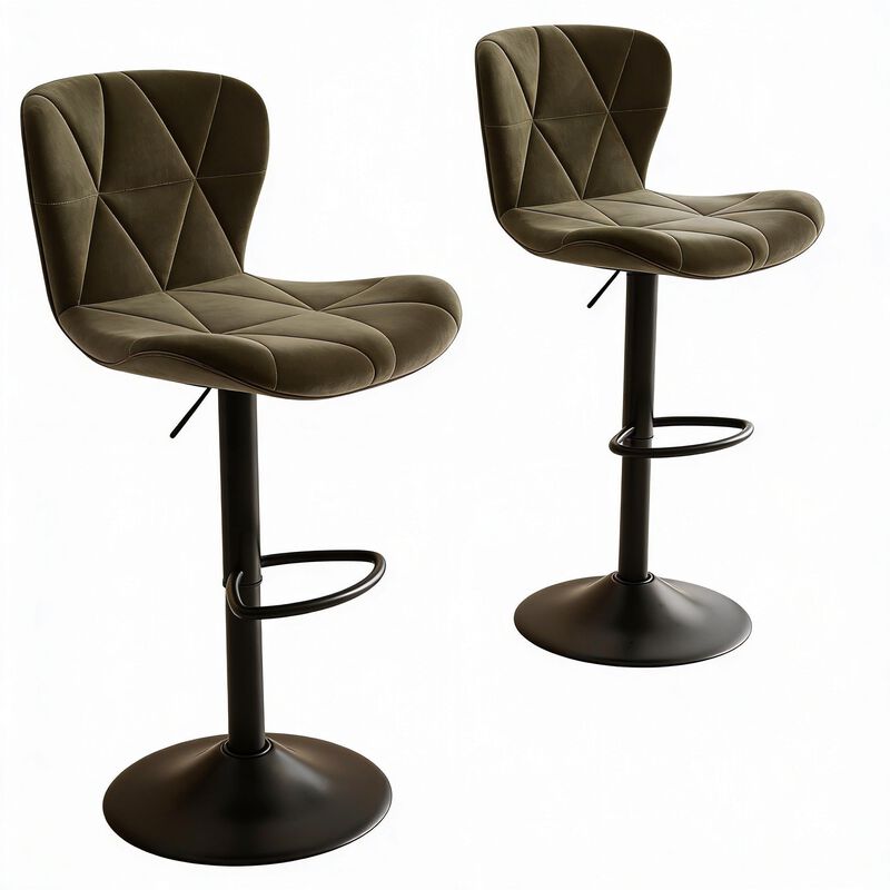 Faux Leather Swivel Bar Stools Set of 2, Adjustable Counter Height Kitchen Chairs, Iron Frame High Backrest 360&deg; Barstools for Kitchen Counter, Outdoor image number 1