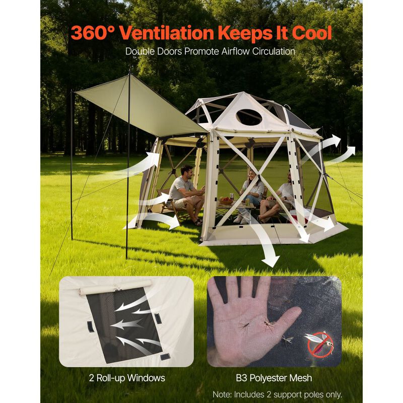 Pop Up Screen House Tent for 8-10 People with Removable Canopy and Carry Bag-Beige image number 3