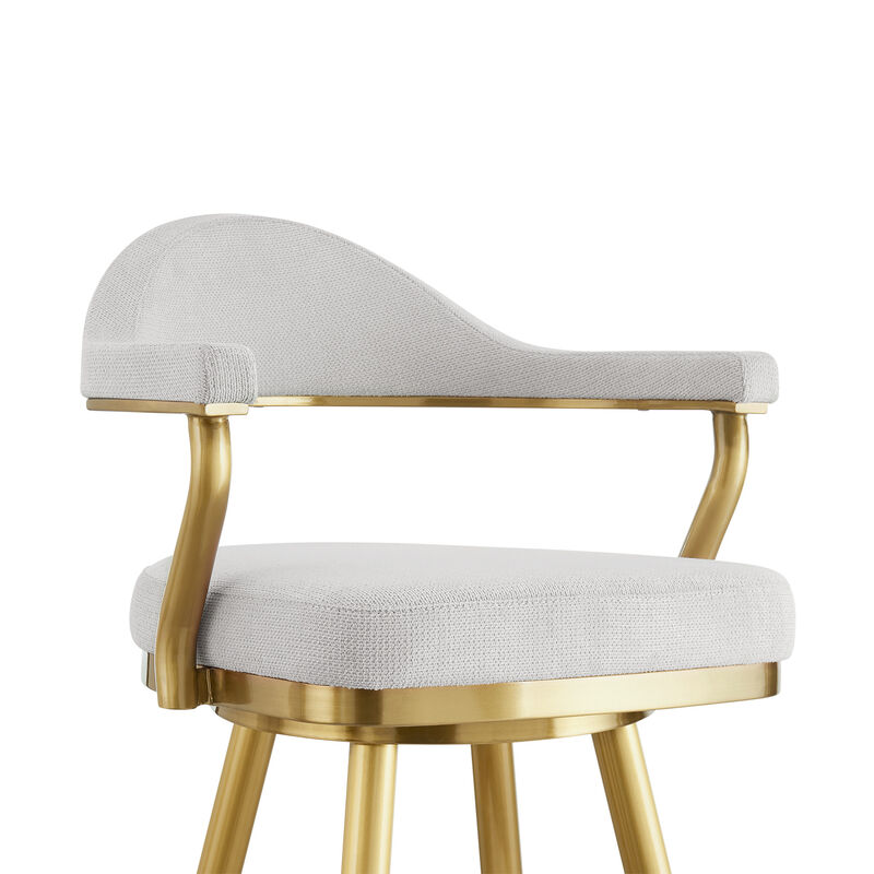 HomeRoots 26" Silver and Gold Fabric and Stainless Steel Counter Height Swivel Bar Chair image number 4
