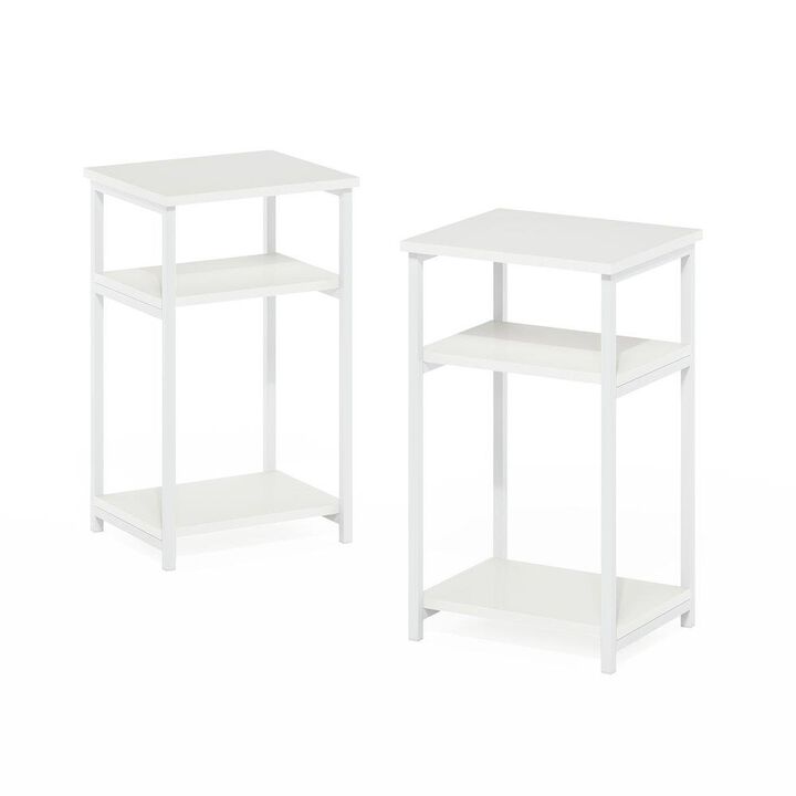 3-Tier Industrial Metal Frame End Table with Storage Shelves, 2-Pack