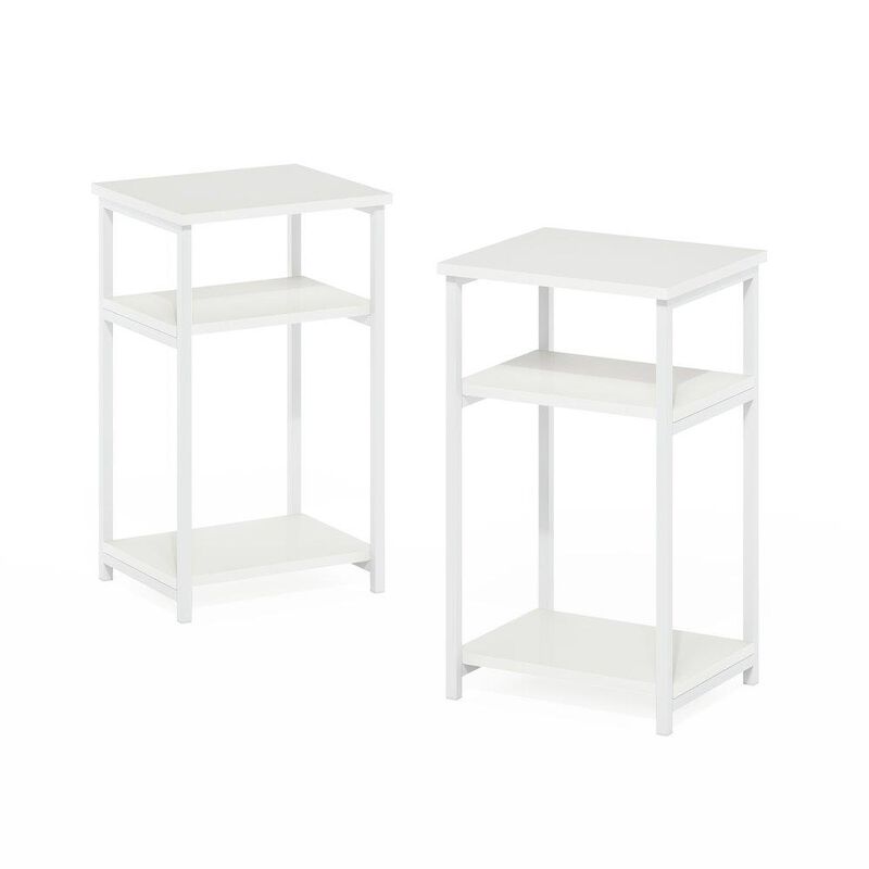 3-Tier Industrial Metal Frame End Table with Storage Shelves, 2-Pack