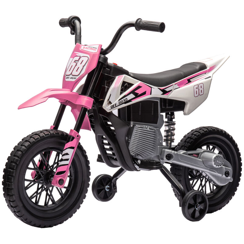 BreeBe 12V Kids Electric Motorcycle w/ Twist Grip Throttle, Training Wheels, Rear Suspension & Music image number 0