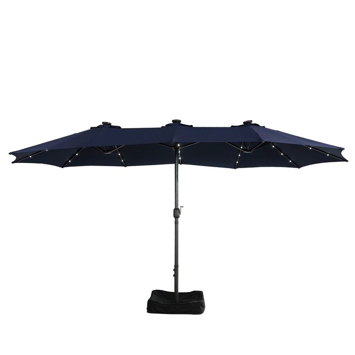 15 FT Patio Umbrella with Base Included Outdoor Patio Umbrella with Solar Lights Large Outdoor Double-sided Umbrella Market Table Umbrella Outdoor Umbrellas for Patio, Beige