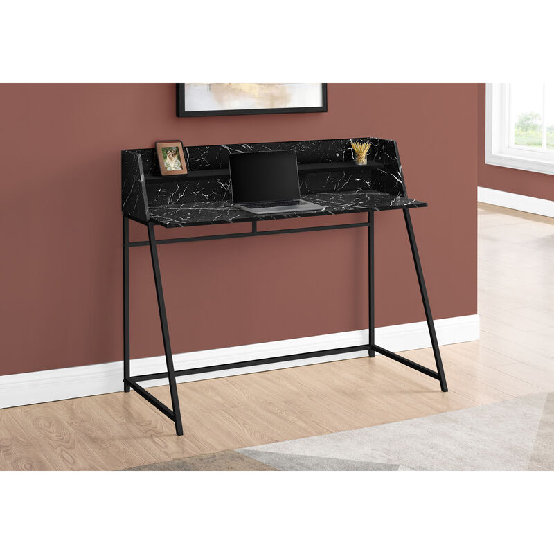 Monarch Specialties I 7544 Computer Desk, Home Office, Laptop, Storage Shelves, 48"L, Work, Metal, Laminate, Black Marble Look, Contemporary, Modern image number 2