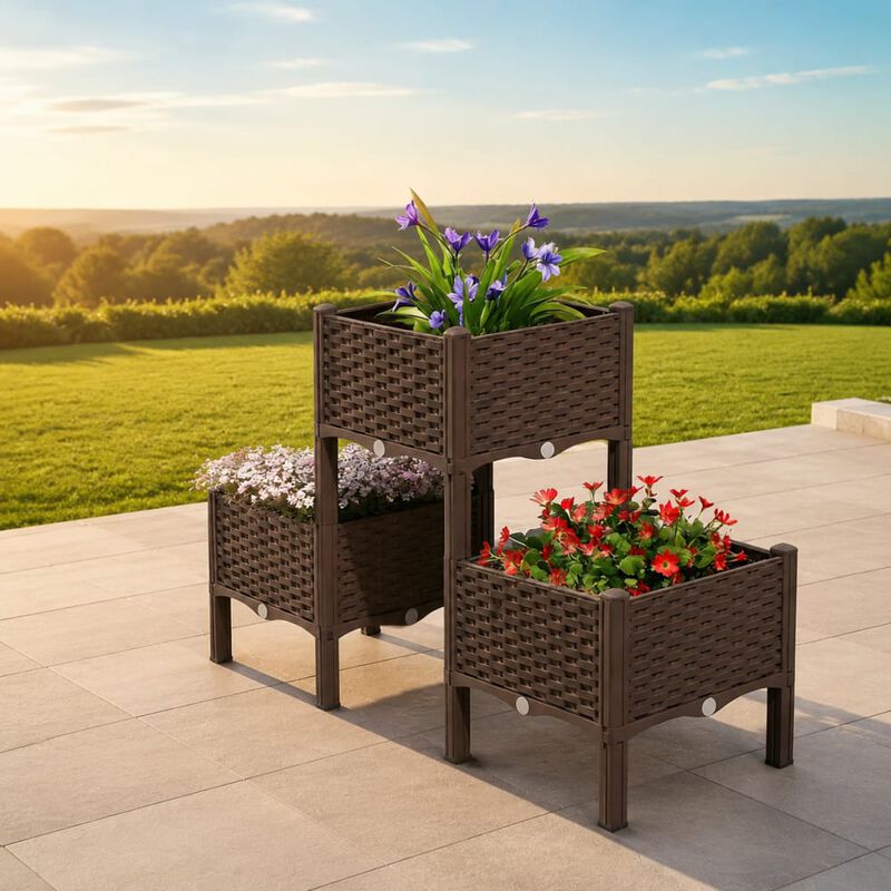 WOW PIONEER Modular Elevated Raised Garden Bed Planter Boxes with Self-Watering Drainage System for Patio, Balcony, Herb, Vegetable, and Flower Gardening image number 2