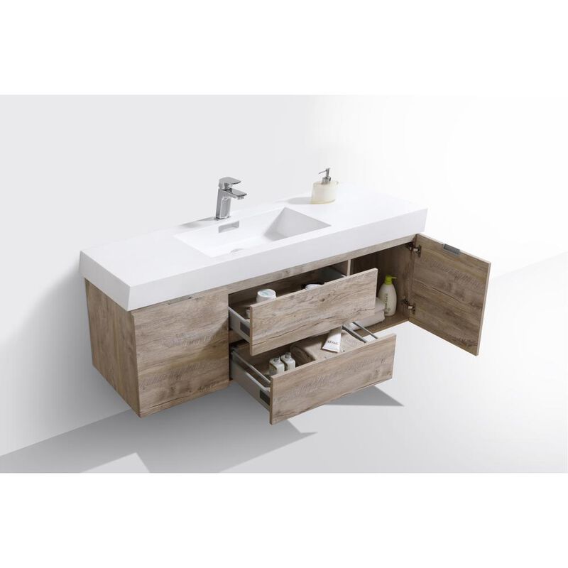 Kubebath Bliss 60 Single Sink Nature Wood Wall Mount Modern Bathroom Vanity