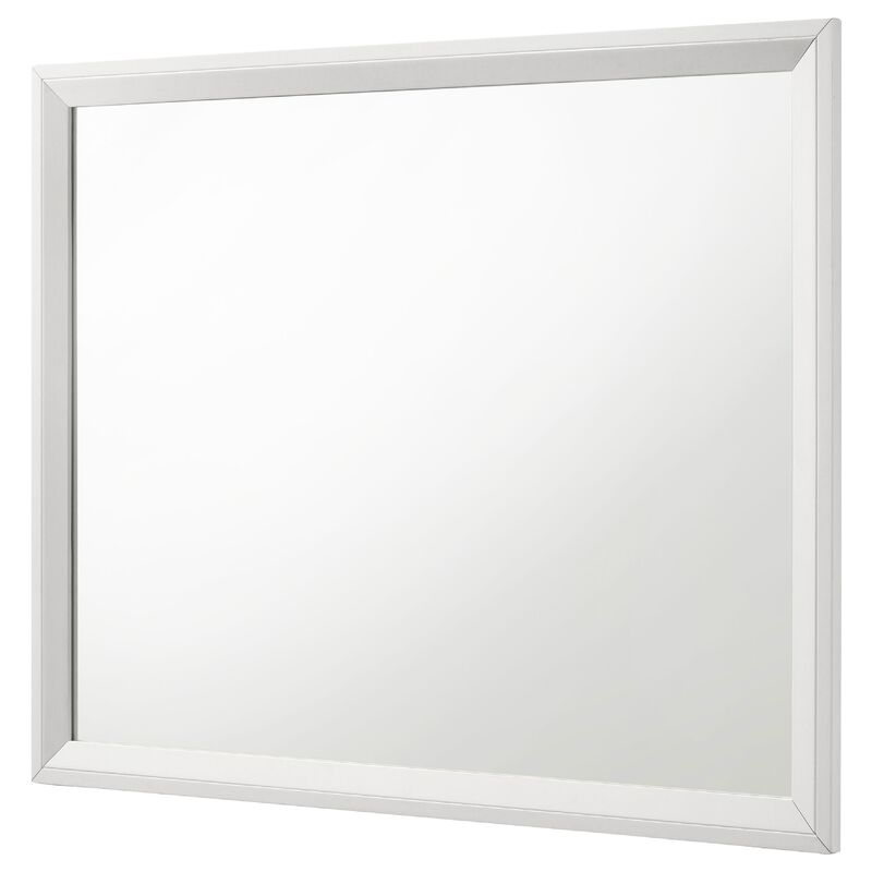 Noro Dresser Mirror with Slim Trim, Open Mitered Corners, White Wood - Benzara