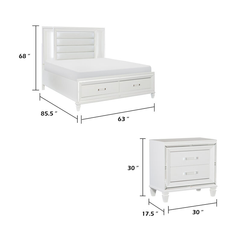 Queen Bedroom Set, White Wood, 3 Piece Set with 2 Nightstands image number 7