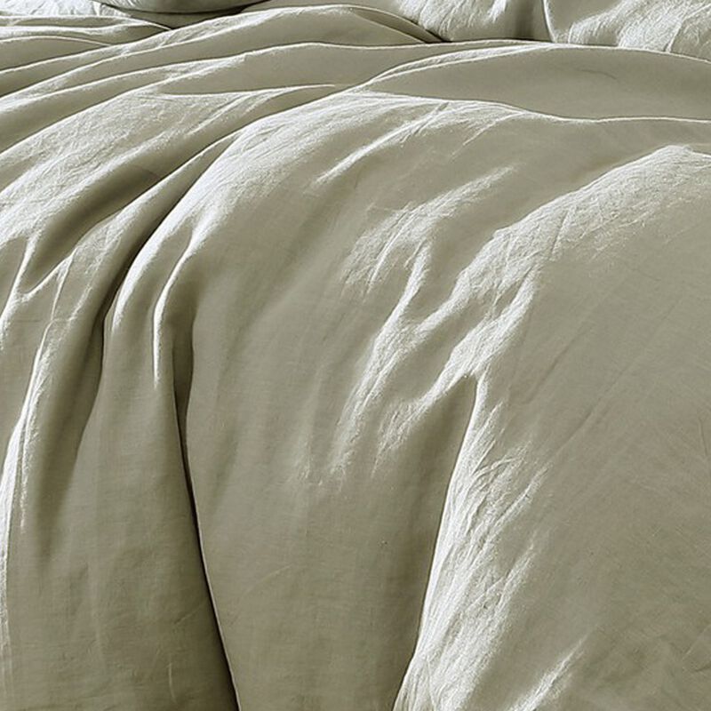 Edge 4 Piece Queen Size Duvet Comforter Set, Washed Linen, Sage Green - Benzara