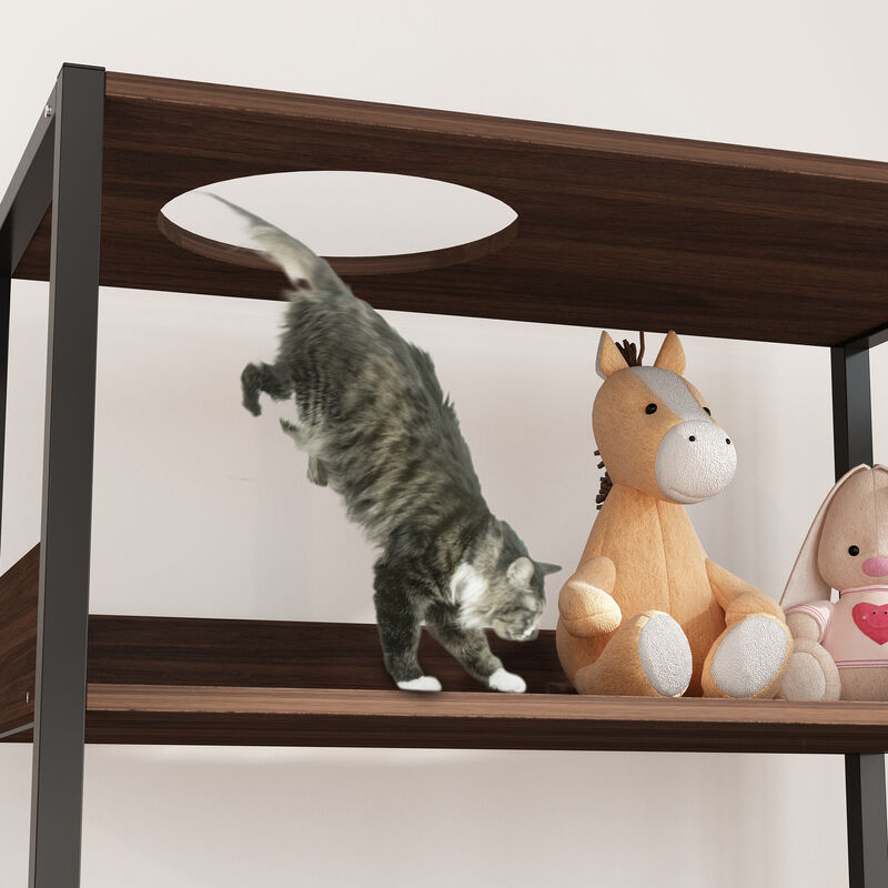 Large Cat Litter Box Enclosure Furniture with Shelves, Cat Washroom Furniture Cat House for Smart Litter Box, in walnut image number 4
