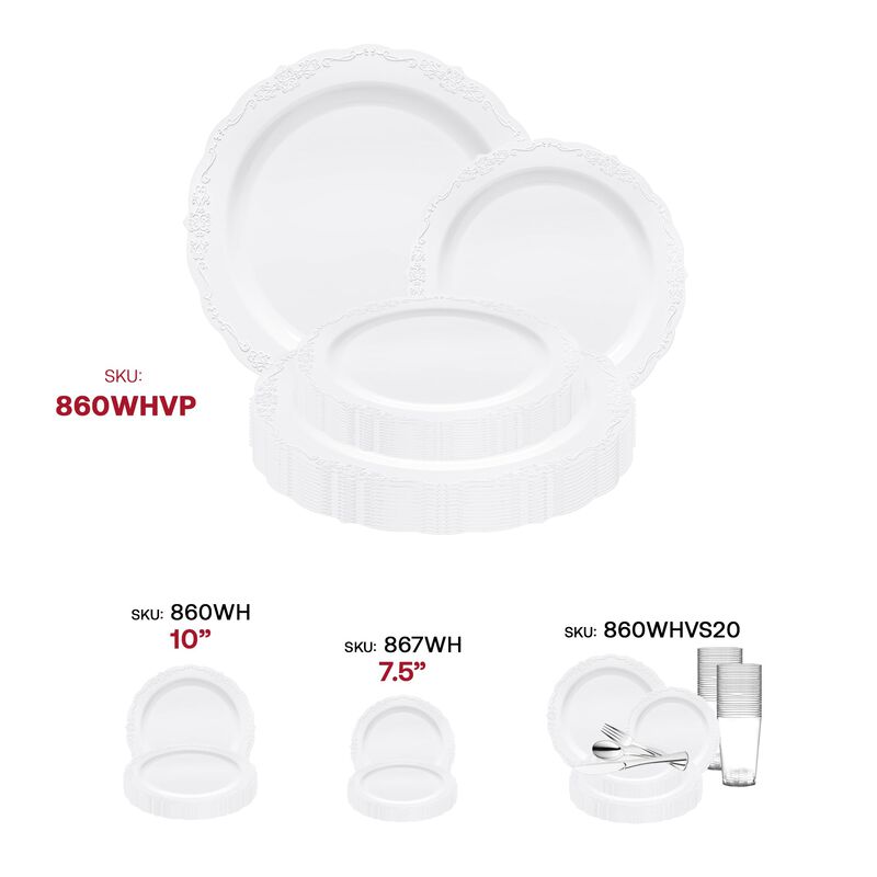 White Vintage Round Plastic Dinnerware Value Set (120 Sets) image number 6