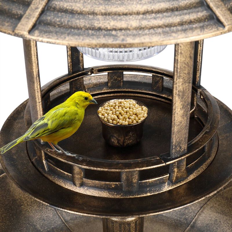 Outdoor Birdbath with Solar Light &ndash; Weathered Patina Garden Decoration