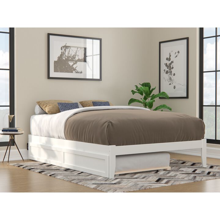 Colorado Queen Bed with USB Turbo Charger and Twin Extra Long Trundle in White