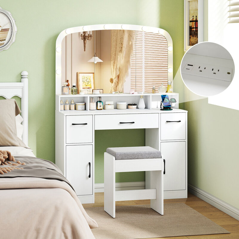 Makeup Vanity Table with Stool 3 Color Lighting and Charging Station image number 6