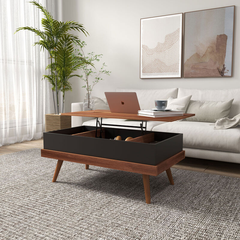 HOMCOM Lift Top Coffee Table, 39.25" Coffee Table with Hidden Compartments and Wood Legs, Walnut