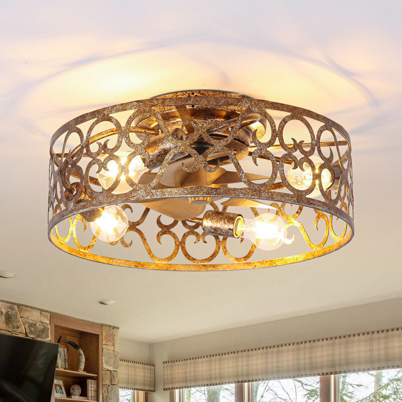 17.7 in. Smart Antique Gold Caged Propeller Ceiling Fan with Light and APP Control & Remote