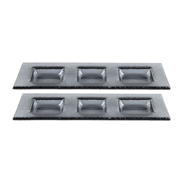 Turgla Fusion Glass 12.25" x 4" Rectangular Charcoal Glass Sectional Plate (Set of 2)
