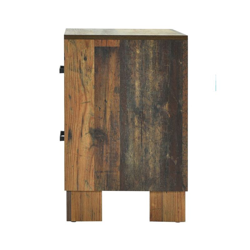 2 Drawer Rustic Nightstand with Nails and Grain Details, Dark Brown-Benzara