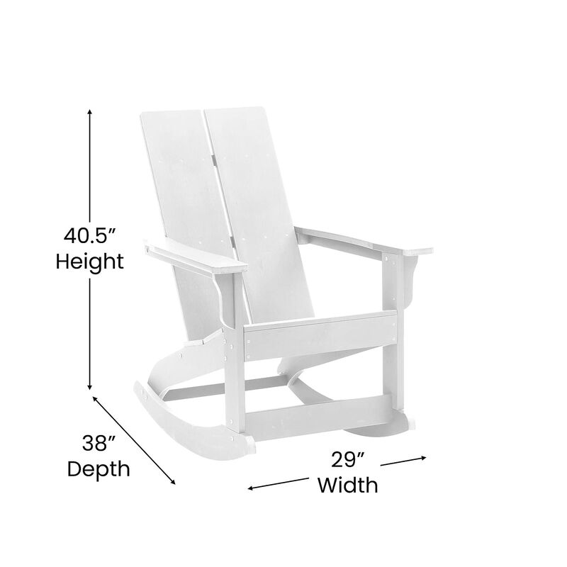 Flash Furniture Finn Modern Commercial Poly Resin Wood Adirondack Rocking Chair - All Weather White Polystyrene - Dual Slat Back - Stainless Steel Hardware - Set of 2 image number 4