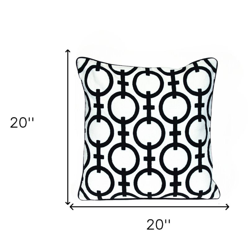 HomeRoots 20" Black and White Geometric Cotton Throw Pillow image number 4