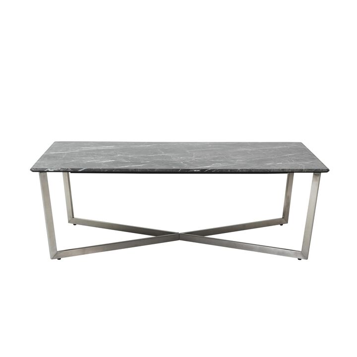 Hivvago 47 Inch  Black and Silver Wood And Metal Cross Legs Coffee Table
