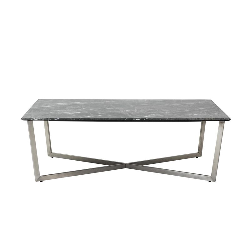 Hivvago 47 Inch  Black and Silver Wood And Metal Cross Legs Coffee Table