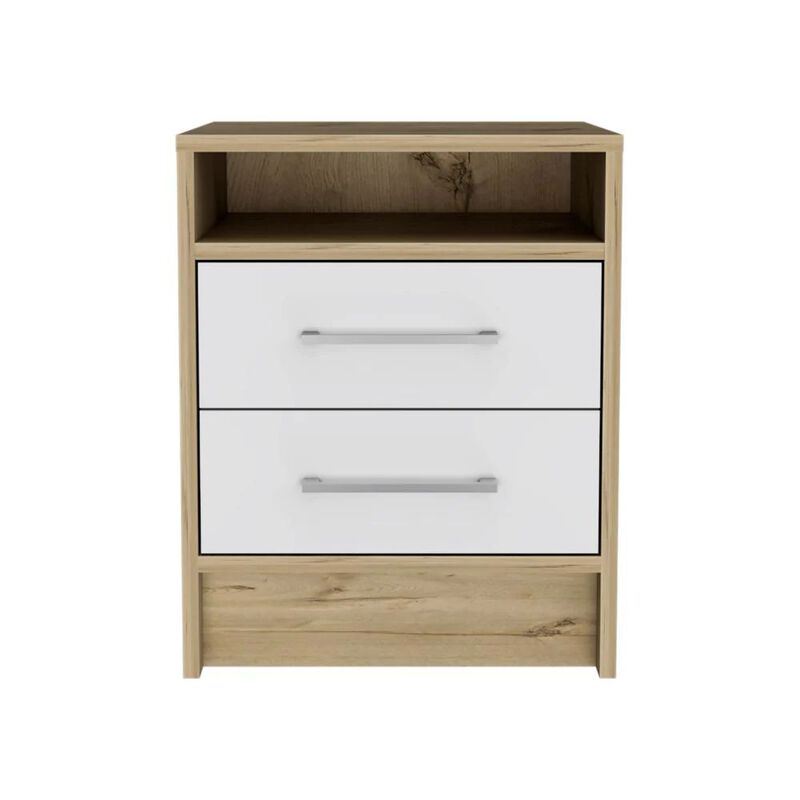 Homezia Sophisticated and Stylish White and Light Oak Nightstand