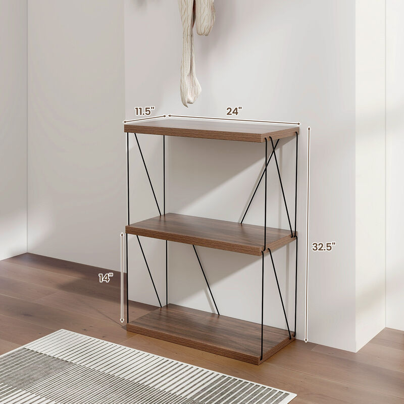 Multipurpose Display Rack with Metal Frame, Tiered Shelving