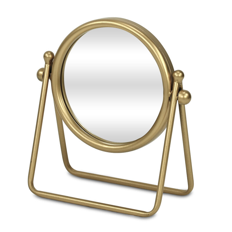 HomeRoots 10" Gold Metal Round Tilting Framed Makeup Shaving Tabletop Mirror image number 4