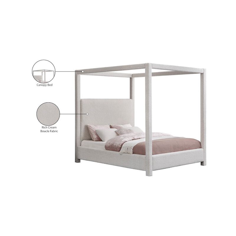 Meridian Furniture Eden Cream Boucle Fabric Queen Bed