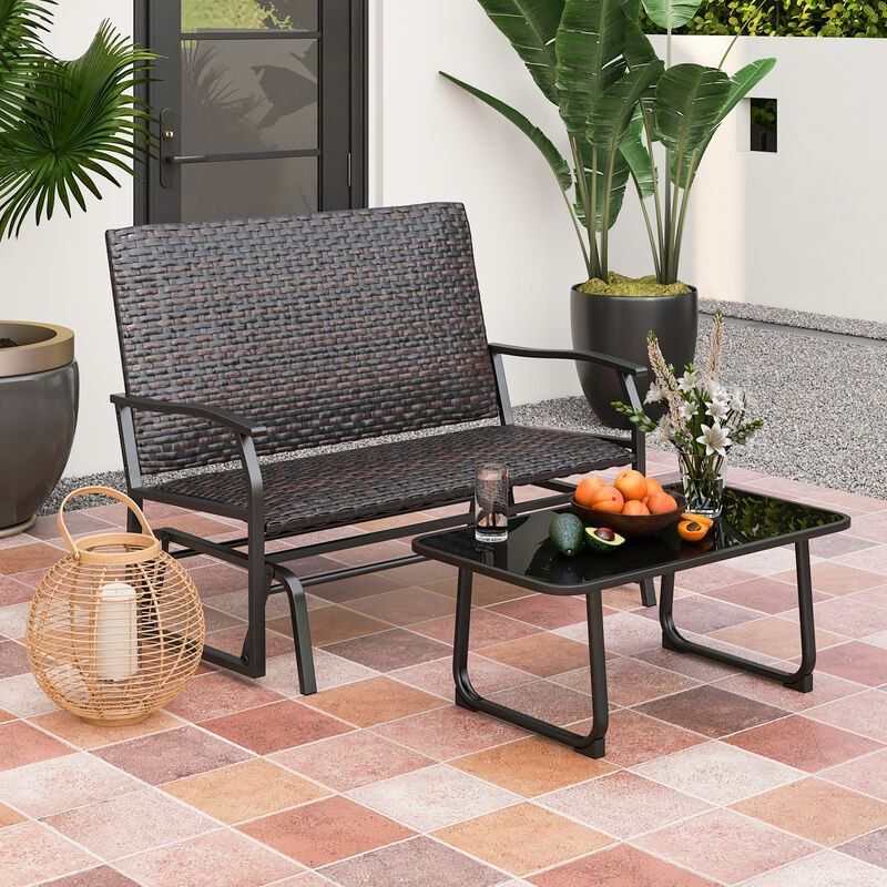 All Weather Outdoor 2-Person Swing Glider Bench with Quick Dry Foam Seat-Brown image number 2