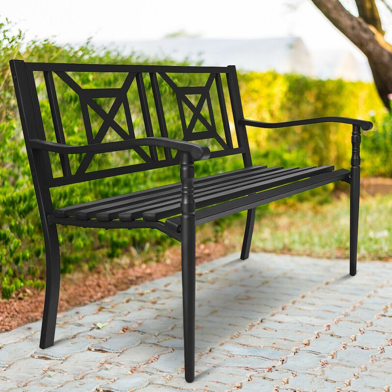 Heavy-Duty Powder-Coated Steel Frame Patio Garden Bench
