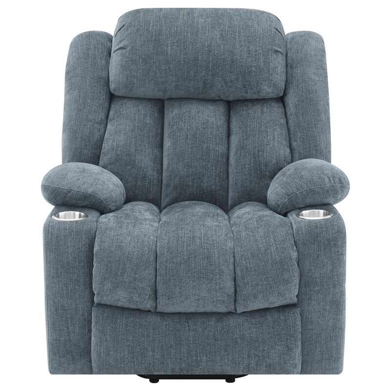 Limi Power Lift Recliner Chair, Slate Blue, USB Port, Cupholders - Benzara